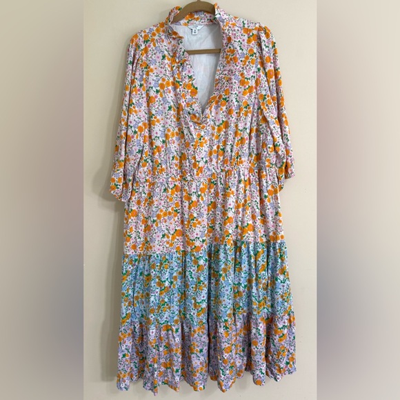 CROWN & IVY Women’s Prairie Dress 3X Floral Tiered Ruffle Neck Boho Cottagecore - Picture 1 of 12